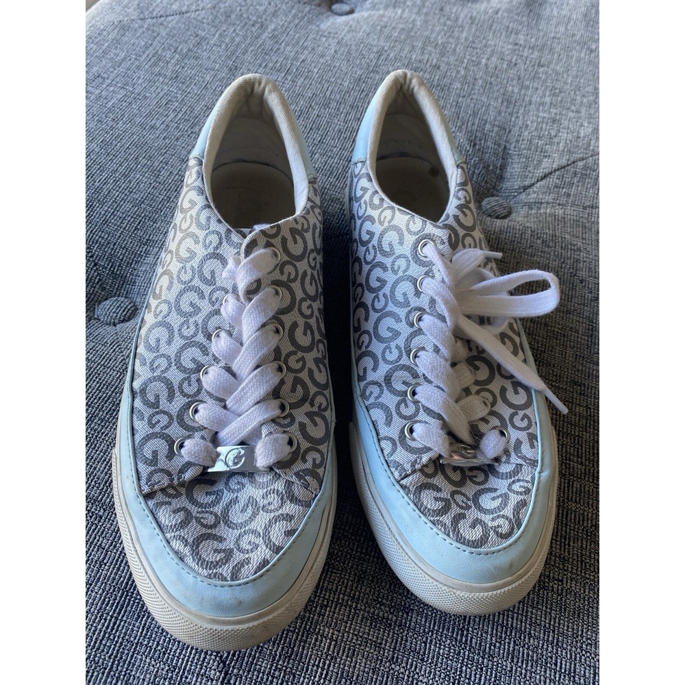 Guess Monogram Low-Top Sneakers in Light Blue and White